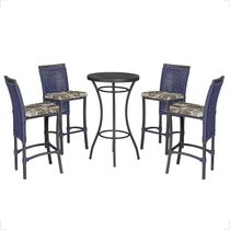 Mesa Bistrô E 4 Banquetas Roma Preta Corda Estofado 6 Trama Azul