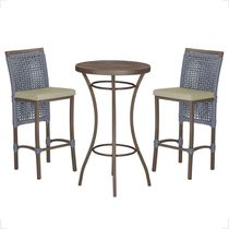 Mesa Bistrô E 2 Banquetas Roma Marrom Corda Estofado 7 Trama Prata