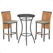 Mesa Bistrô E 2 Banquetas Roma Preta Corda Estofado 7 Trama Terra Cota