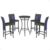 Mesa Bistro E 4 Banquetas Roma Preta Corda Náutica 12 Azul