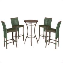 Mesa Bistro E 4 Banquetas Roma Marrom Corda Náutica 12 Verde