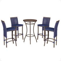 Mesa Bistro E 4 Banquetas Roma Marrom, Corda Náutica 10 Azul