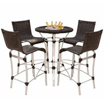 4 Banquetas Haiti + Mesa Bistrô Alumínio Com Tampo Com Balde Tabaco