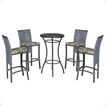 Mesa Bistrô E 4 Banquetas Roma Preta Corda Estofado 6 Trama Prata