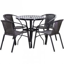 Kit Mesa 1m + 4 Cadeiras Alumínio Jardim Piscina Preto