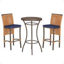 Mesa Bistrô 2 Banquetas Roma Marrom Corda Estofado 10 Trama Terra Cota