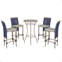 Mesa Bistrô Com 4 Banquetas Roma Fendi Corda Náutica 3 Trama Azul
