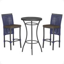 Mesa Bistrô E 2 Banquetas Roma Preta Corda Estofado 9 Trama Azul