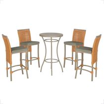 Mesa Bistrô E 4 Banquetas Roma Fendi Corda Estofado 8 Trama Terra Cota