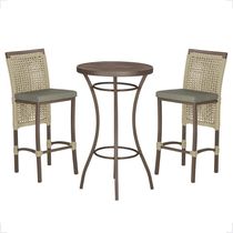 Mesa Bistrô E 2 Banquetas Roma Marrom Corda Estofado 7 Trama Rami