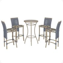 Mesa Bistrô E 4 Banquetas Roma Fendi Corda Estofado 6 Trama Prata