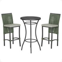 Mesa Bistrô Com 2 Banquetas Roma Preta Corda Náutica 3 Trama Verde