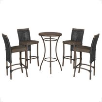 Mesa Bistrô E 4 Banquetas Roma Marrom Corda Estofado 9 Trama Preto