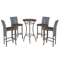 Mesa Bistrô E 4 Banquetas Roma Marrom Corda Estofado 9 Trama Prata