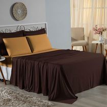 Jogo De Cama Solteiro Nobre 3 Peças Lençol Com Elástico De 30cm De Altura Malha 100% Algodão - Marrom / Cobre