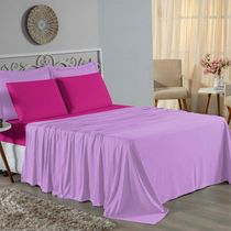 Jogo De Cama Solteiro Nobre 3 Peças Lençol Com Elástico De 30cm De Altura Malha 100% Algodão - Lilás / Pink