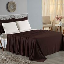 Jogo De Cama Queen Nobre 4 Peças Lençol Com Elástico De 30cm De Altura Malha 100% Algodão - Marrom / Palha