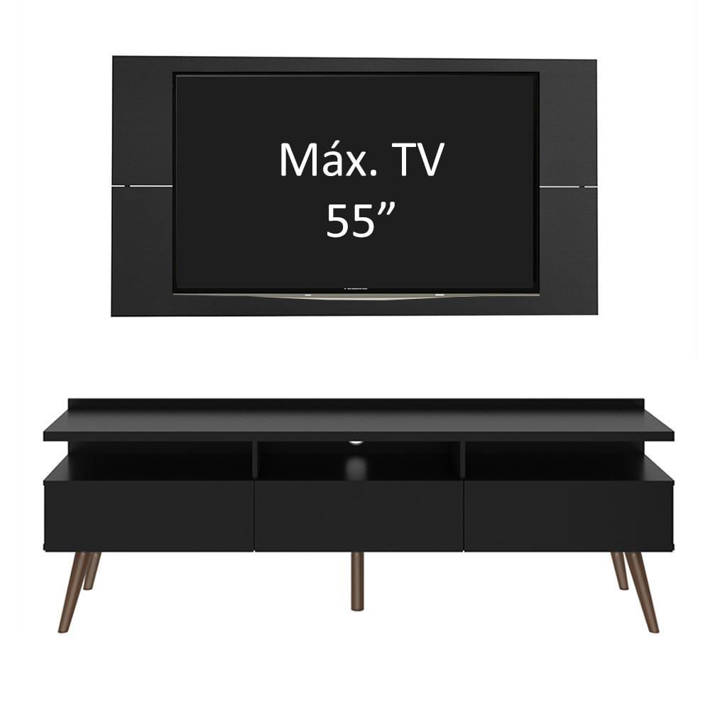 Rack Madesa Londres e Painel para TV até 55 Polegadas - Preto Preto