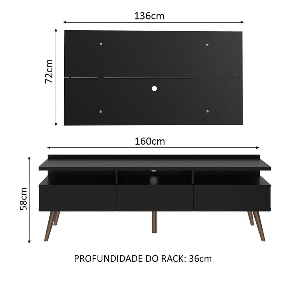 Rack Madesa Londres e Painel para TV até 55 Polegadas - Preto Preto