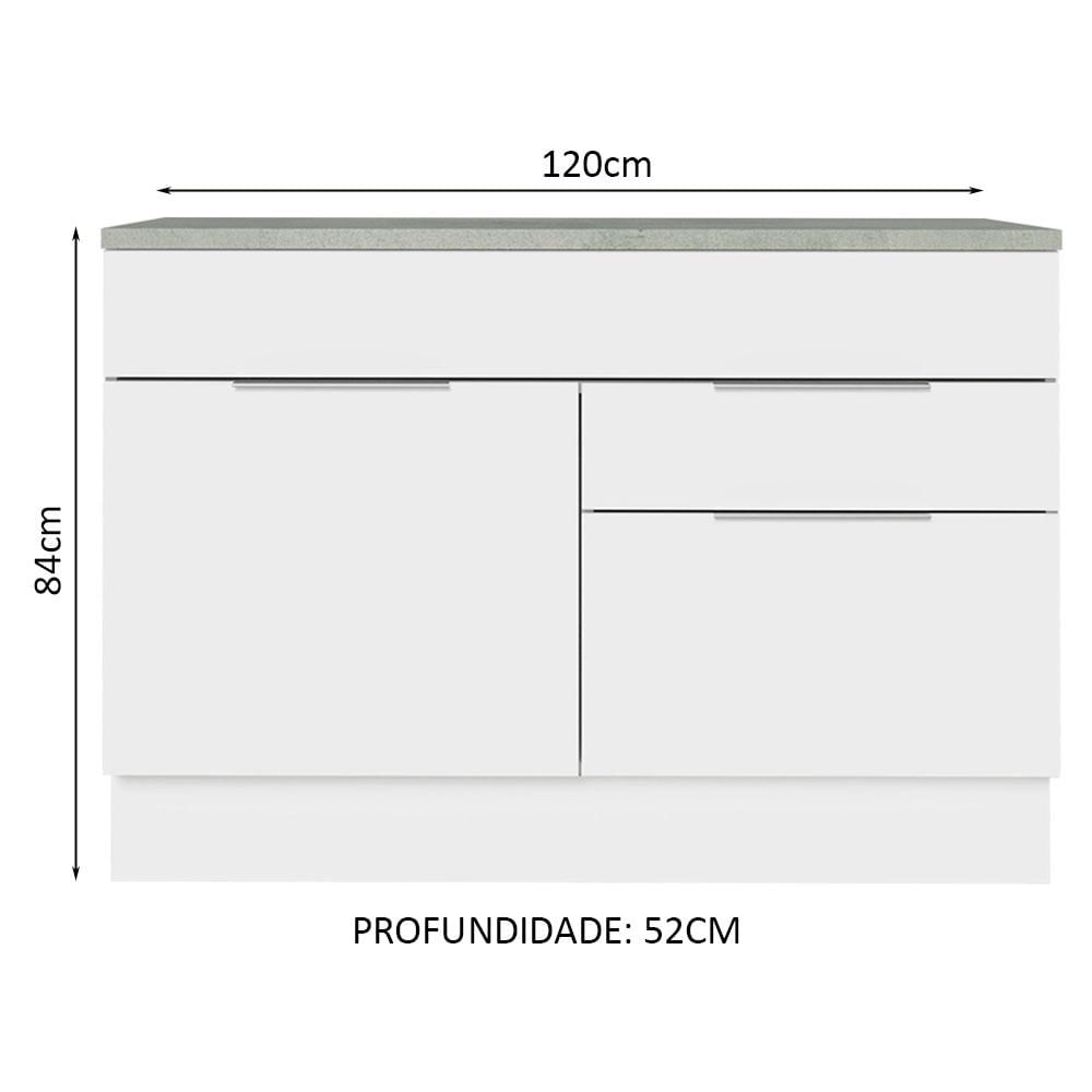 Balcão Gabinete 120 cm 1 Portas e 2 Gavetas (Com Tampo) Branco Stella Madesa Branco