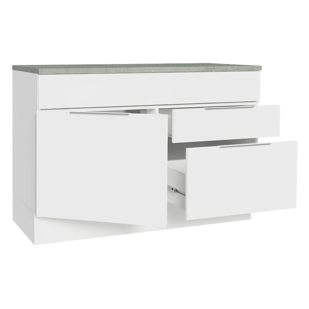 Balcão Gabinete 120 cm 1 Portas e 2 Gavetas (Com Tampo) Branco Stella Madesa Branco