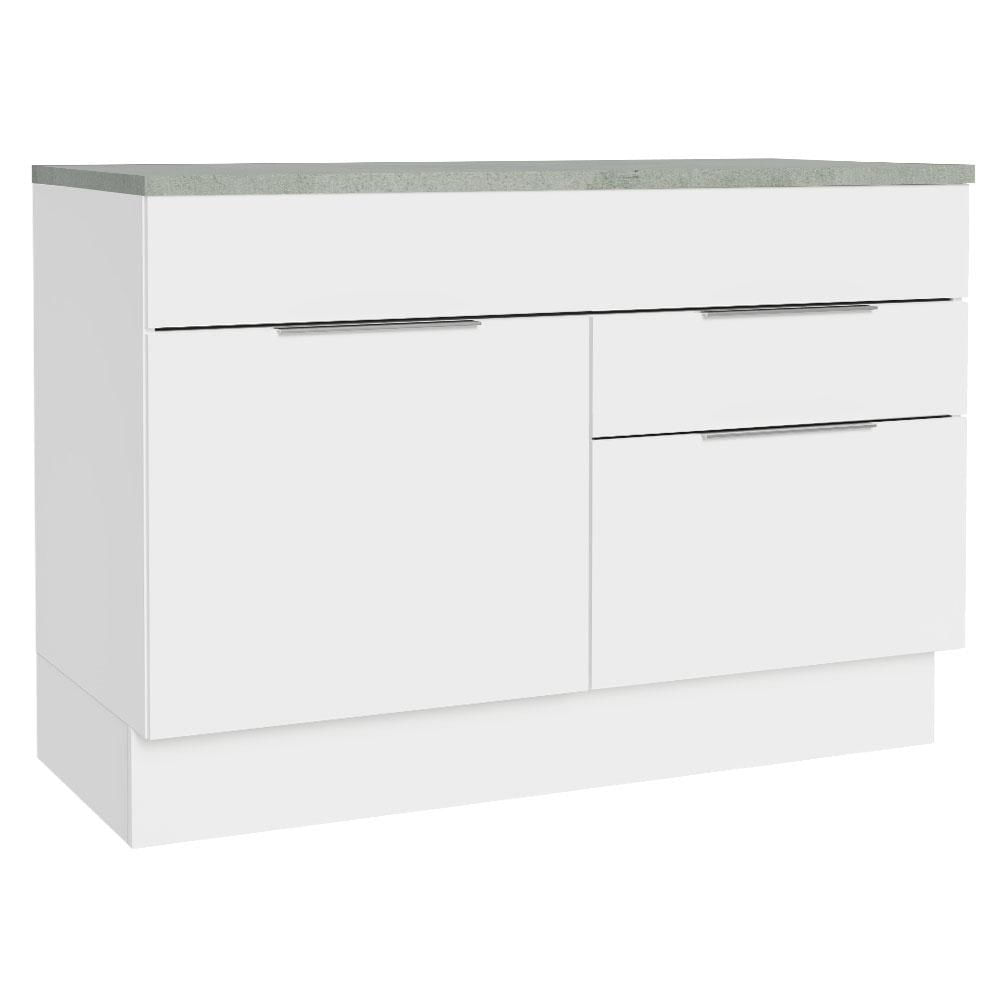 Balcão Gabinete 120 cm 1 Portas e 2 Gavetas (Com Tampo) Branco Stella Madesa