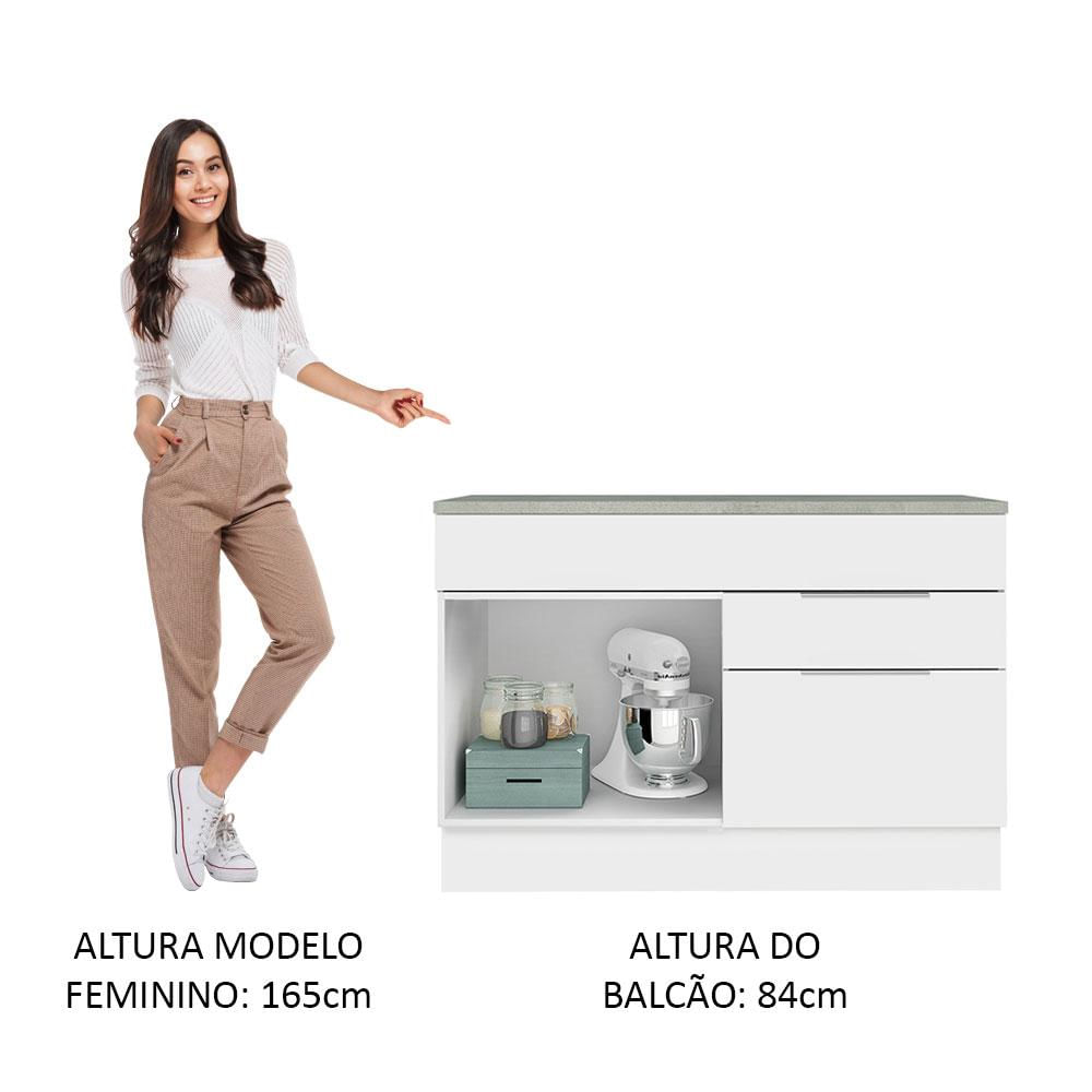 Balcão Gabinete 120 cm 1 Portas e 2 Gavetas (Com Tampo) Branco Stella Madesa Branco