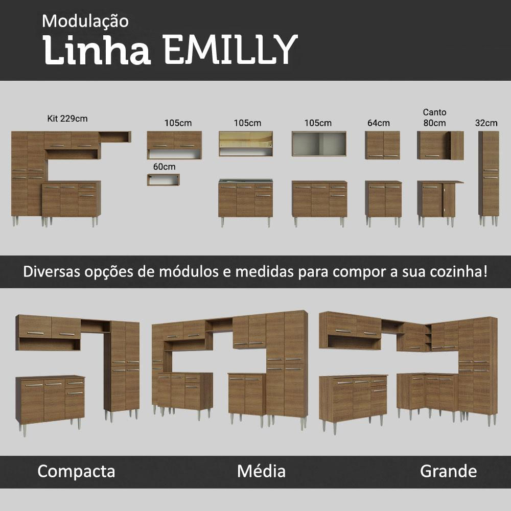 Armário Aéreo Madesa Emilly 2 Portas de Correr de Vidro Reflex - Rustic Rustic