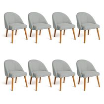 Kit 08 Cadeiras Poltrona De Jantar Luna Suede Cinza Pés Palito Castanho - Pallazio