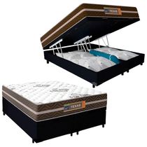 Cama Box Baú Casal Bipartido Suede + Colchão Molas Ensacadas Texas Prime Colchões 138cm - Suporta Até 120kg Por Pessoa