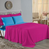 Jogo De Cama Casal Nobre 4 Peças Lençol Com Elástico De 30cm De Altura  100% Algodão  Pink  Turquesa
