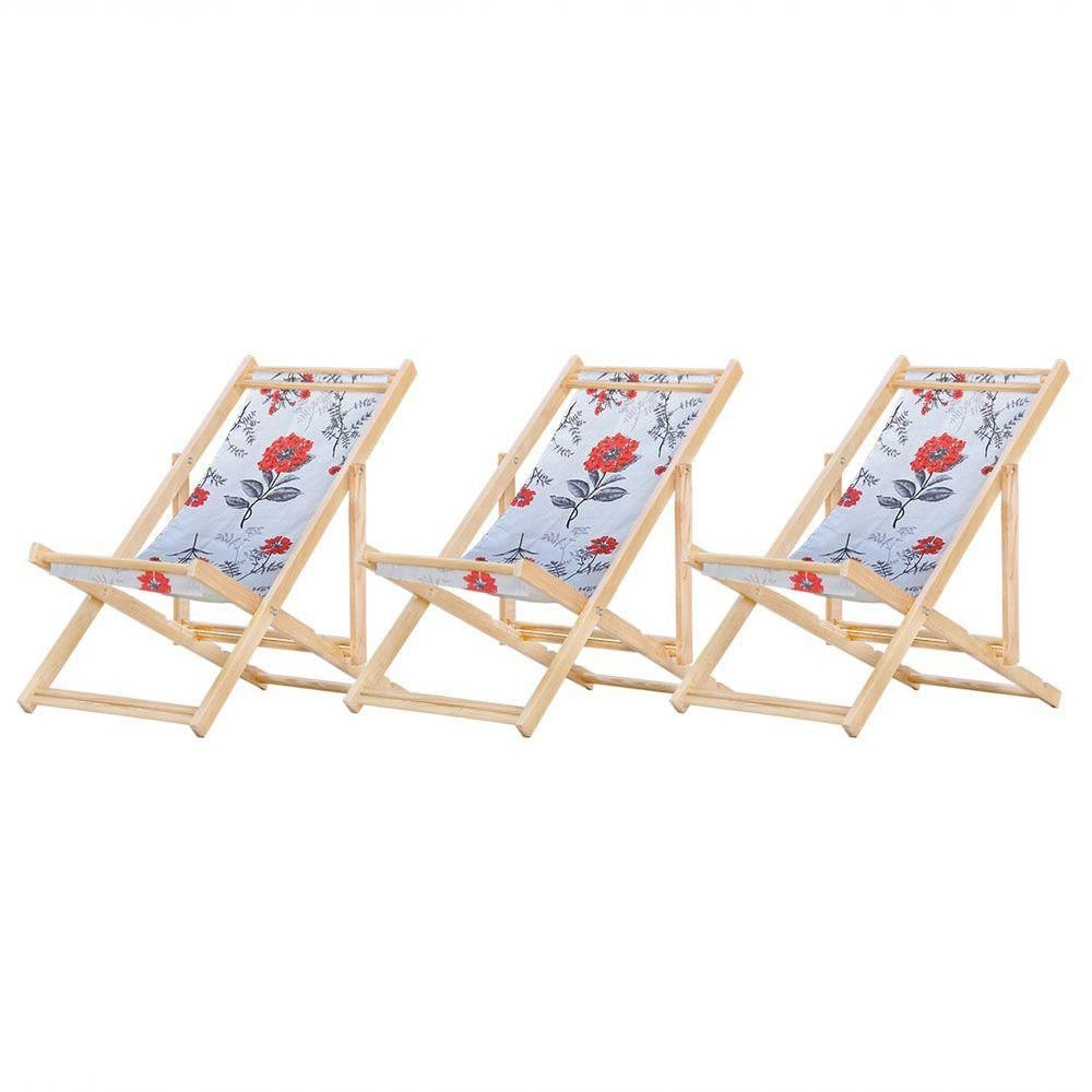 Kit 3 Cadeira Espreguiçadeira Dobrável S-b-cinza Floral