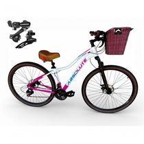 Bicicleta Aro 29 Feminina Absolute Hera Retrô Vintage 21v Shimano Selim Confortável Cesta Branco-rosa Tamano 17