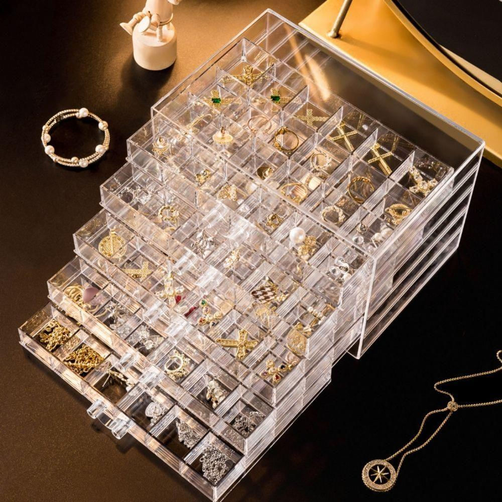 Encontraproduto.com.br - Organizador 120 Disivorias Porta Joias Caixa Acrilica 5 Gavetas Bijuterias Acessorios Mesa