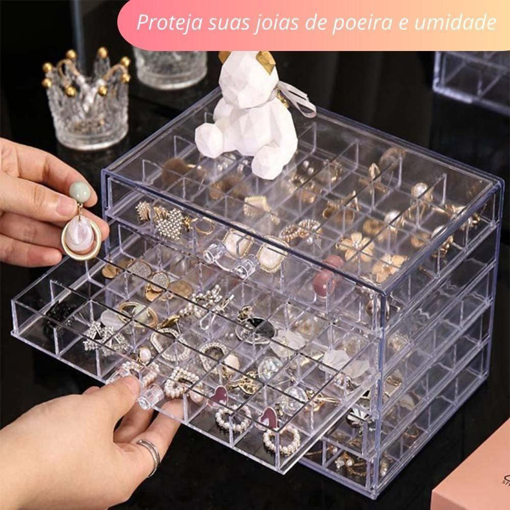 Encontraproduto.com.br - Organizador 120 Disivorias Porta Joias Caixa Acrilica 5 Gavetas Bijuterias Acessorios Mesa
