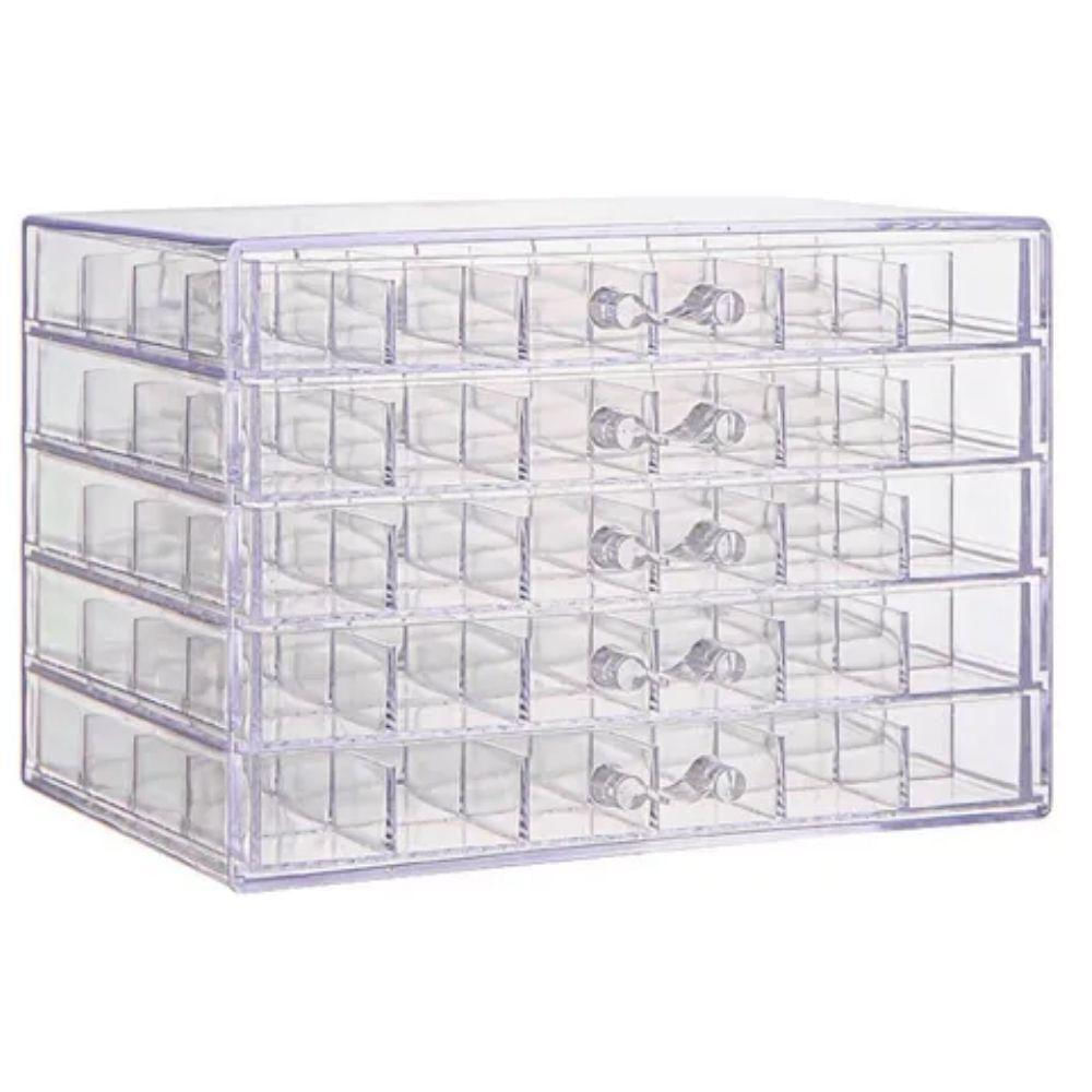 Encontraproduto.com.br - Organizador 120 Disivorias Porta Joias Caixa Acrilica 5 Gavetas Bijuterias Acessorios Mesa