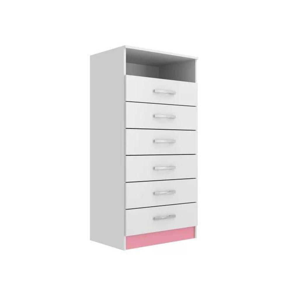 Cômoda Rack 6 Gavetas 1 Nicho Maxi - Branco - Rosa Branco - Rosa