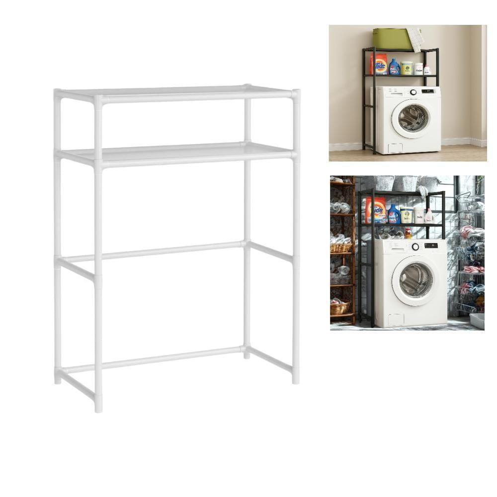 Estante Organizador Lavanderia Banheiro Suporte Maquina Lavar 2 Prateleiras Rack Armario Multiuso Branco