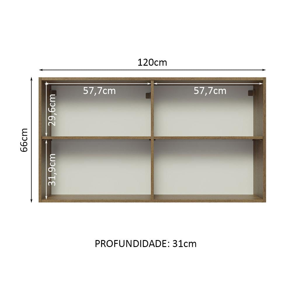 Armário Aéreo Madesa Glamy 120 cm 2 Portas com Vidro - Rustic Rustic