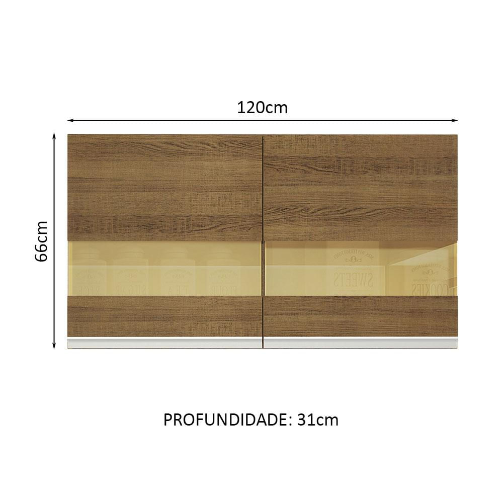 Armário Aéreo Madesa Glamy 120 cm 2 Portas com Vidro - Rustic Rustic