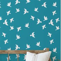Papel de Parede Pássaros em Voo Azul, Vinil Autoadesivo, Adesivo Decorativo, Fácil Aplicação para Quarto, Sala e Ambientes - S4Sassy