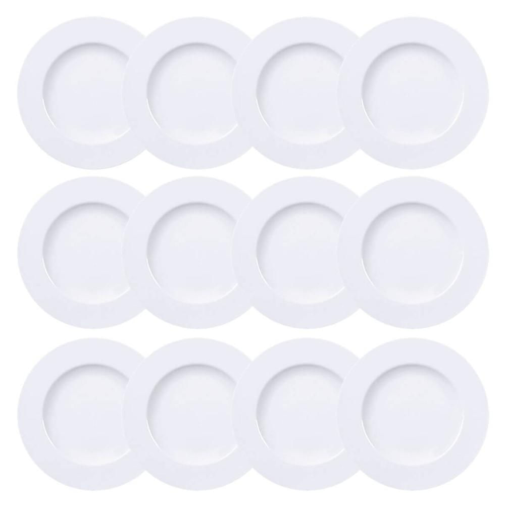 Jogo 12 Pratos Sobremesa Porcelana 21cm Mesa Posta Tramontina Branco Maria Augusta