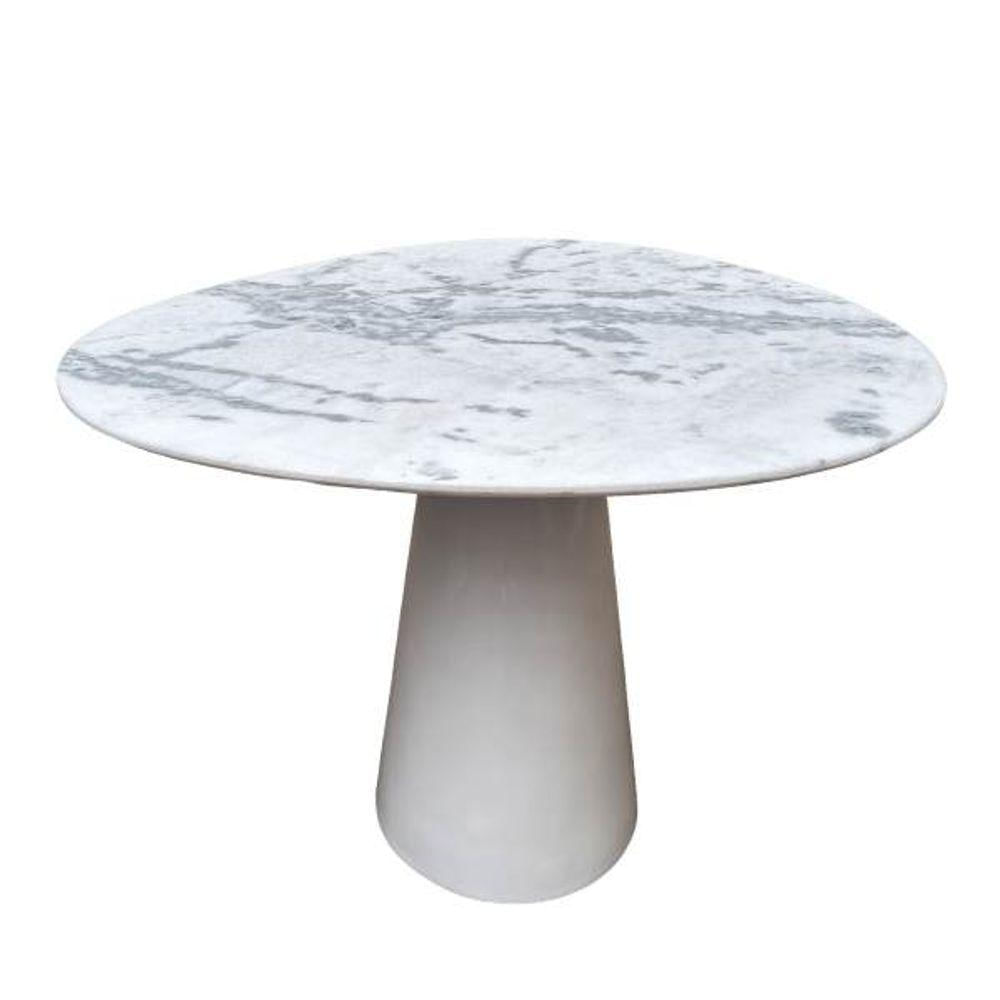 Mesa De Jantar Cone Redonda Orgânica Sol 90x80cm Marmore Branco Extra