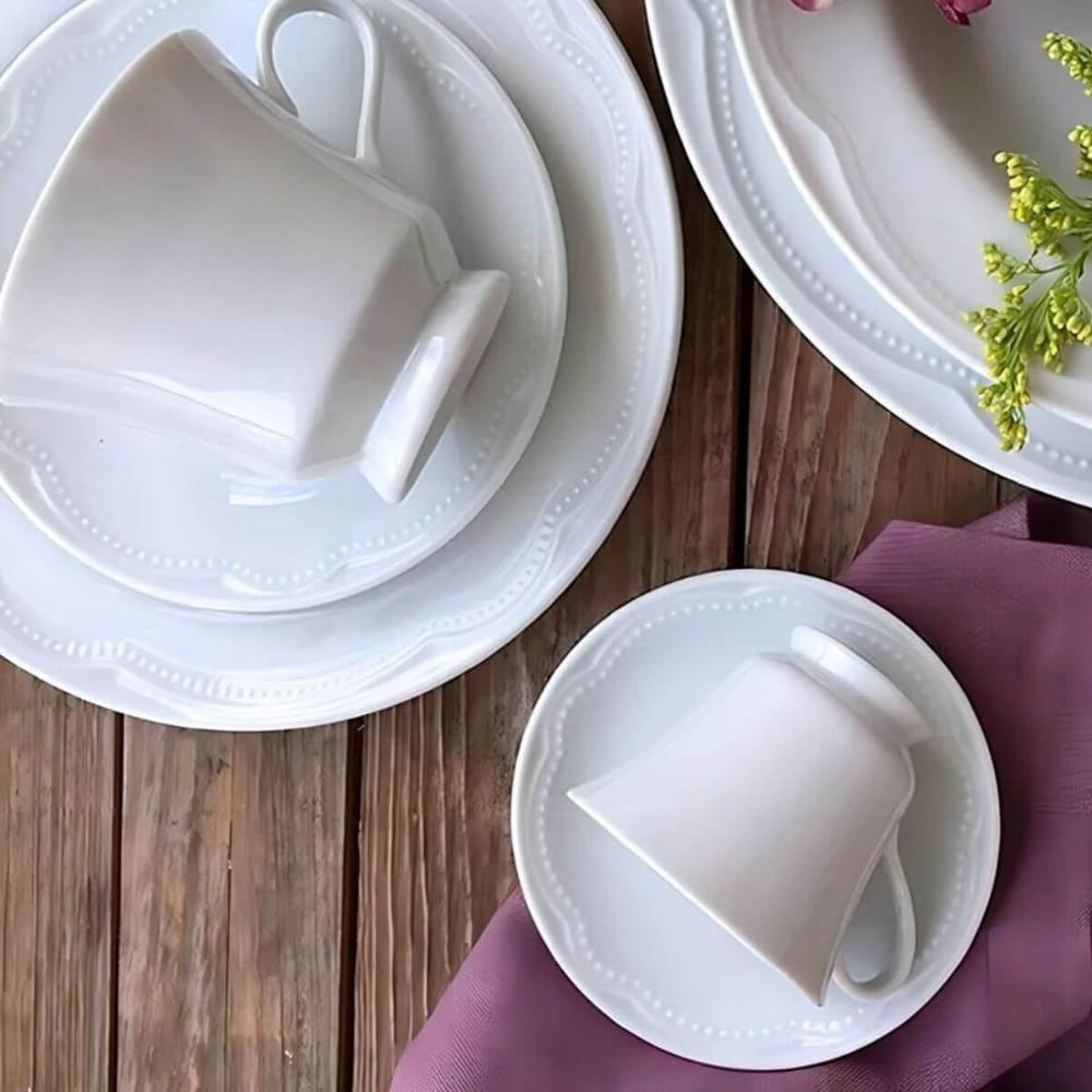 Encontraproduto.com.br - Jogo 6 Xícaras com Pires Porcelana Branca 80ml Cottage Café Curto Chávena Germer