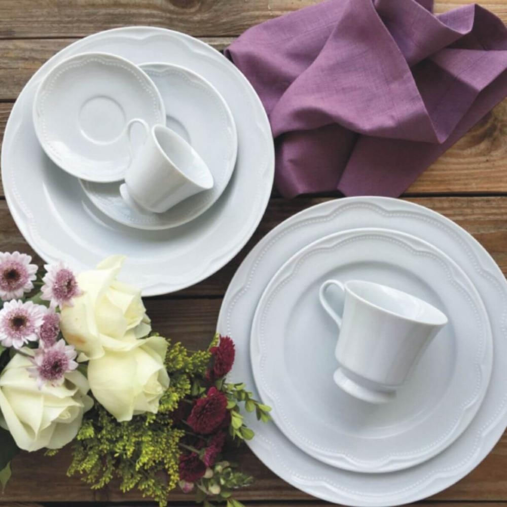 Encontraproduto.com.br - Jogo 6 Xícaras de Chá Café 190ml com Pires Porcelana Germer Branco Relevo Cottage