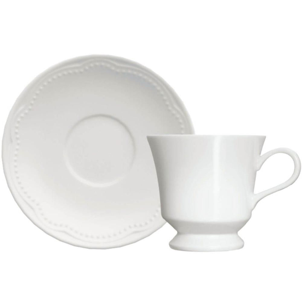 Encontraproduto.com.br - Jogo 36 Xícaras de Chá Café 190ml com Pires Branco Porcelana Germer Cottage Padaria Cafeteria