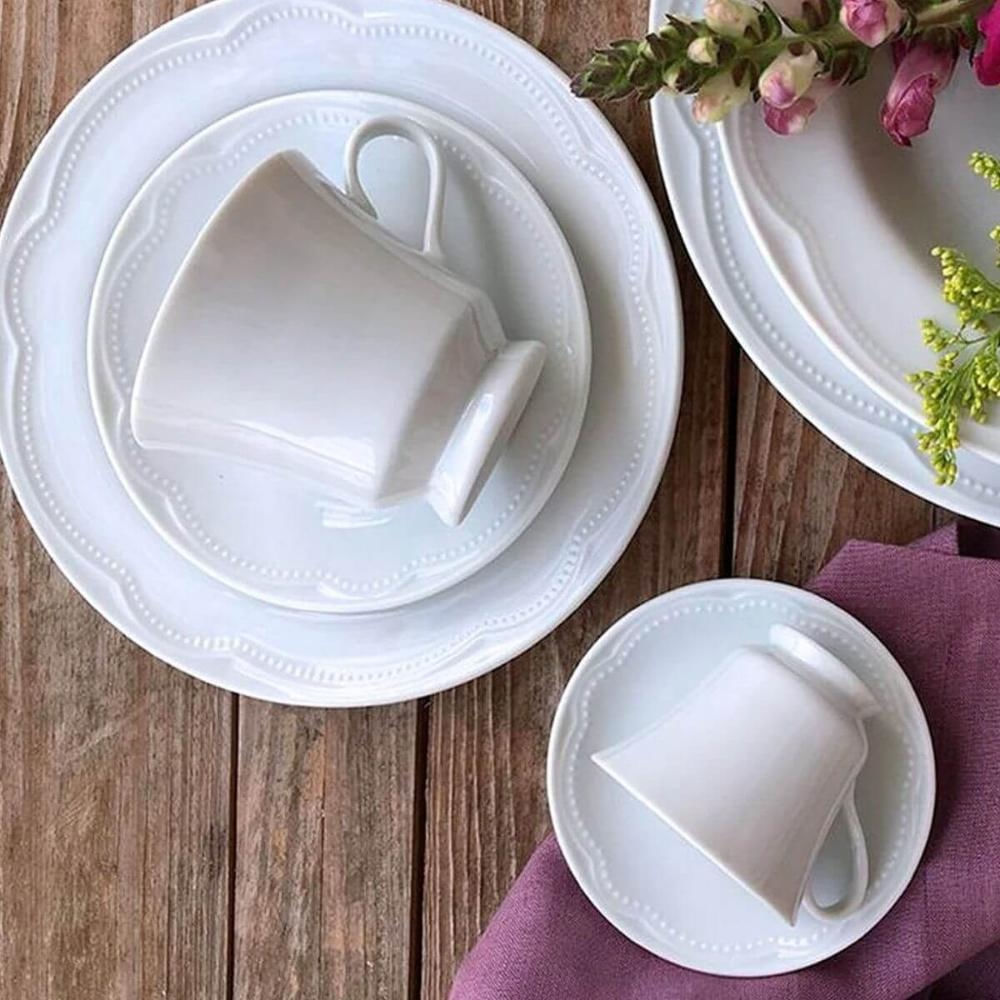 Encontraproduto.com.br - Jogo 36 Xícaras de Chá Café 190ml com Pires Branco Porcelana Germer Cottage Padaria Cafeteria