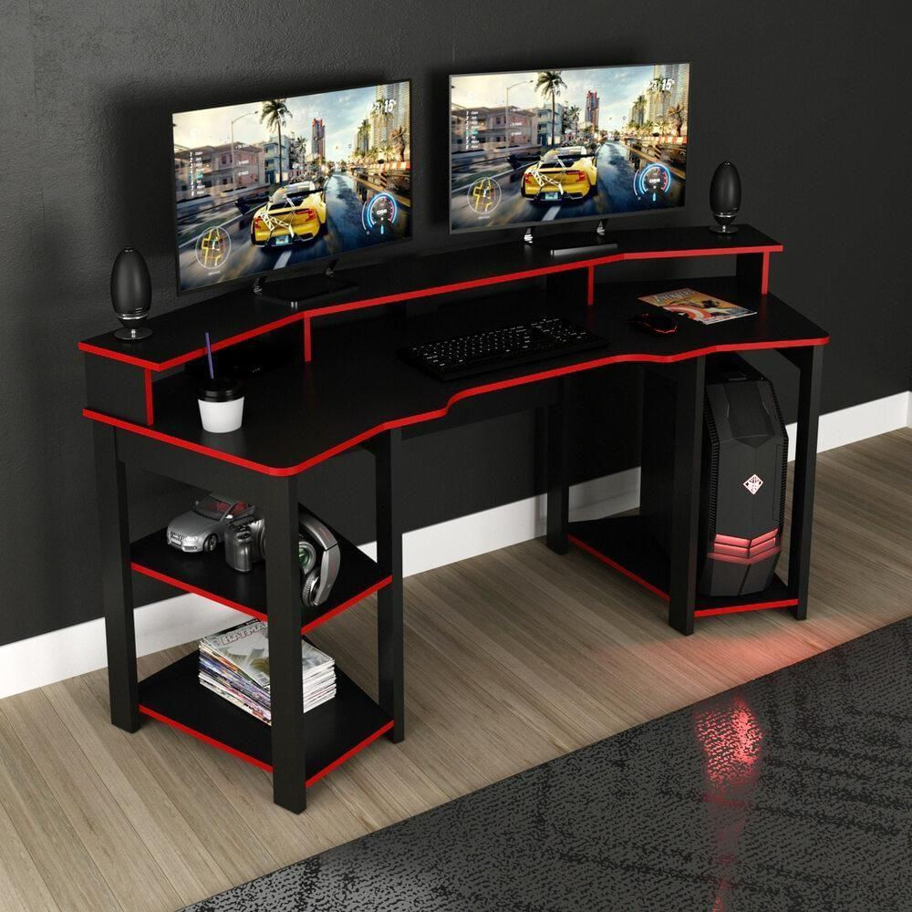 Mesa Gamer Multimóveis Cr25062 Preta/Vermelha