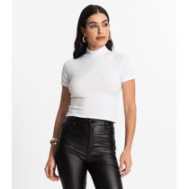 Blusa Feminina Canelada Viscose Manga Curta Select Branco