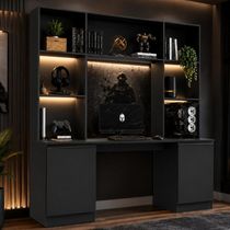 Conjunto de Escritório Smart Moderno sem Gavetas MDF-MDP 180CM Preto Multimóveis
